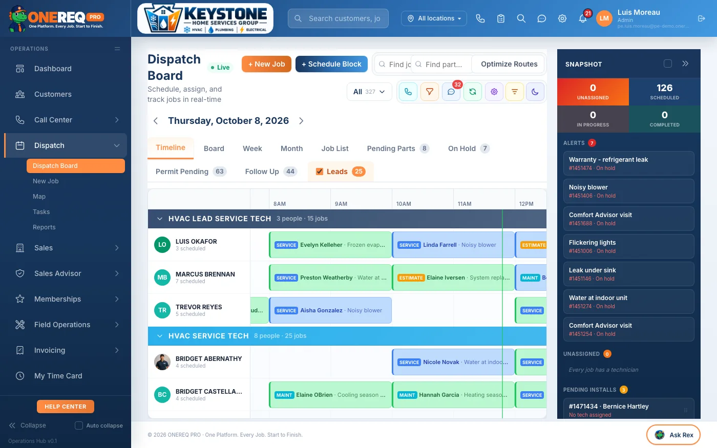 Dispatch board timeline view