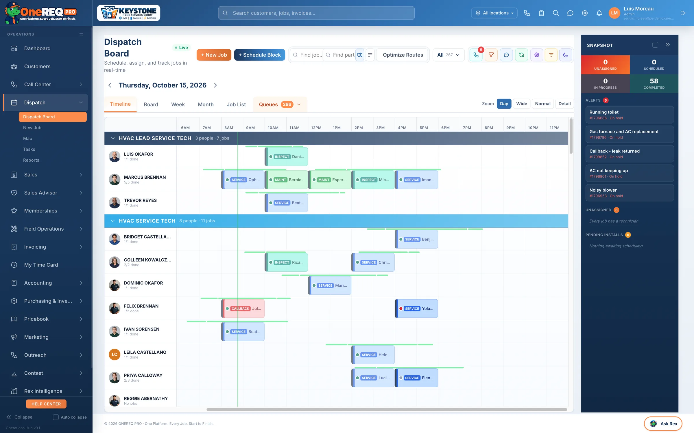 Dispatch board, timeline view
