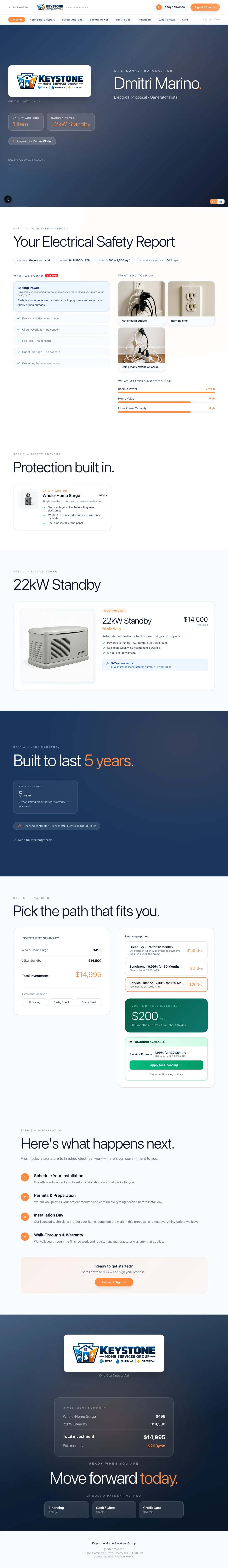 A full ONEREQ PRO electrical proposal from welcome to signature