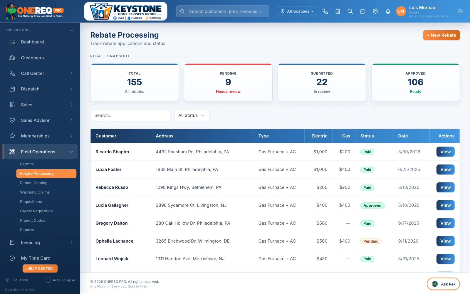 Rebate applications tracked from submission to payment