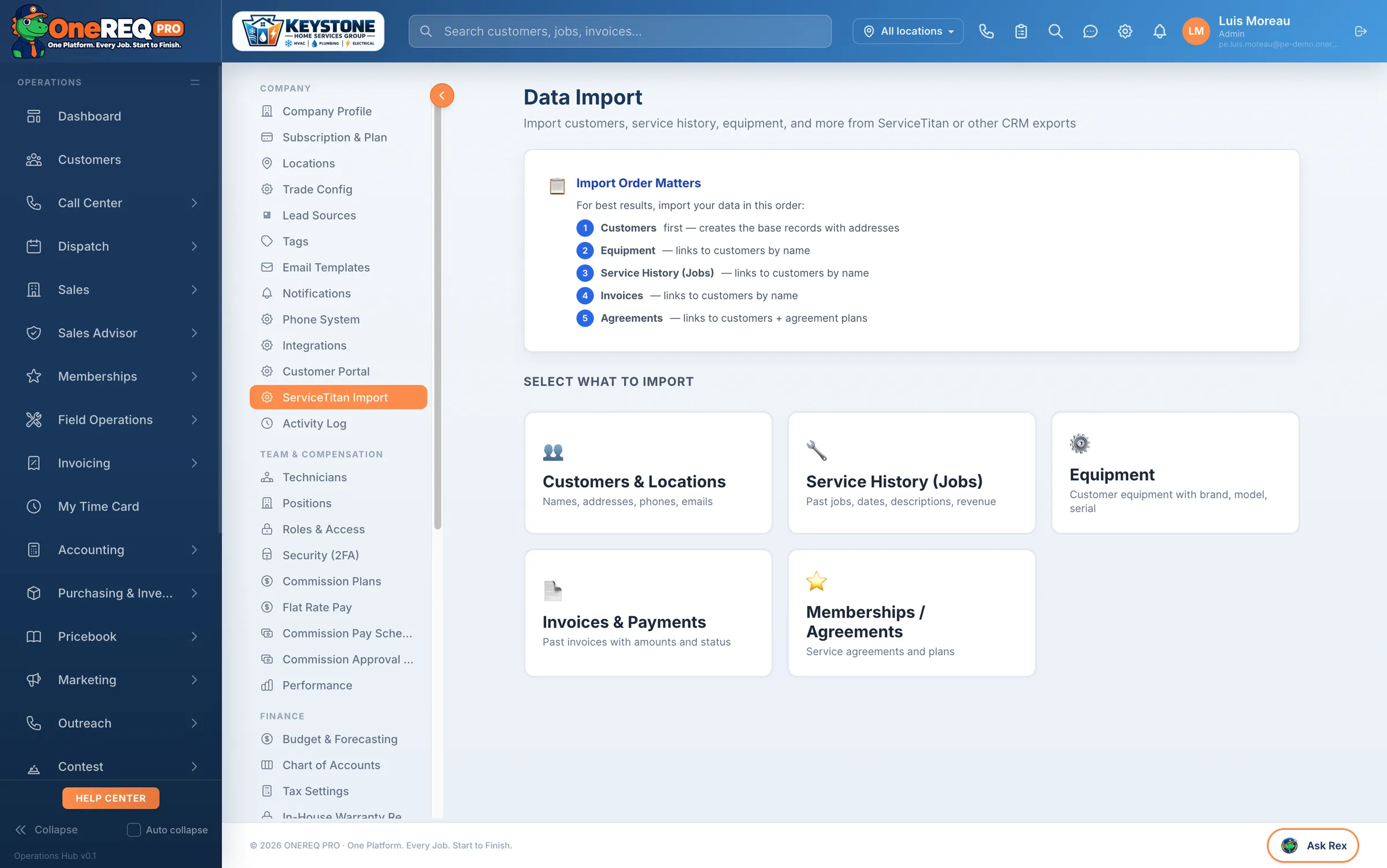 Data import screen