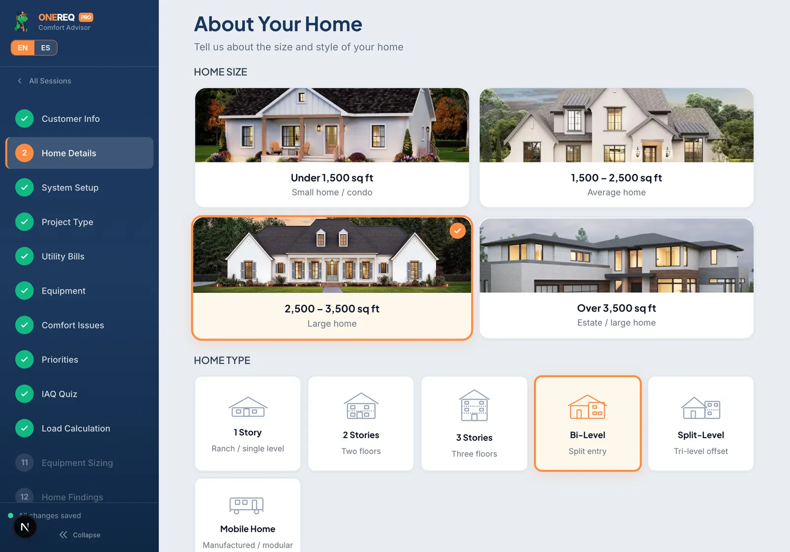 Comfort Advisor step 2: Home Details