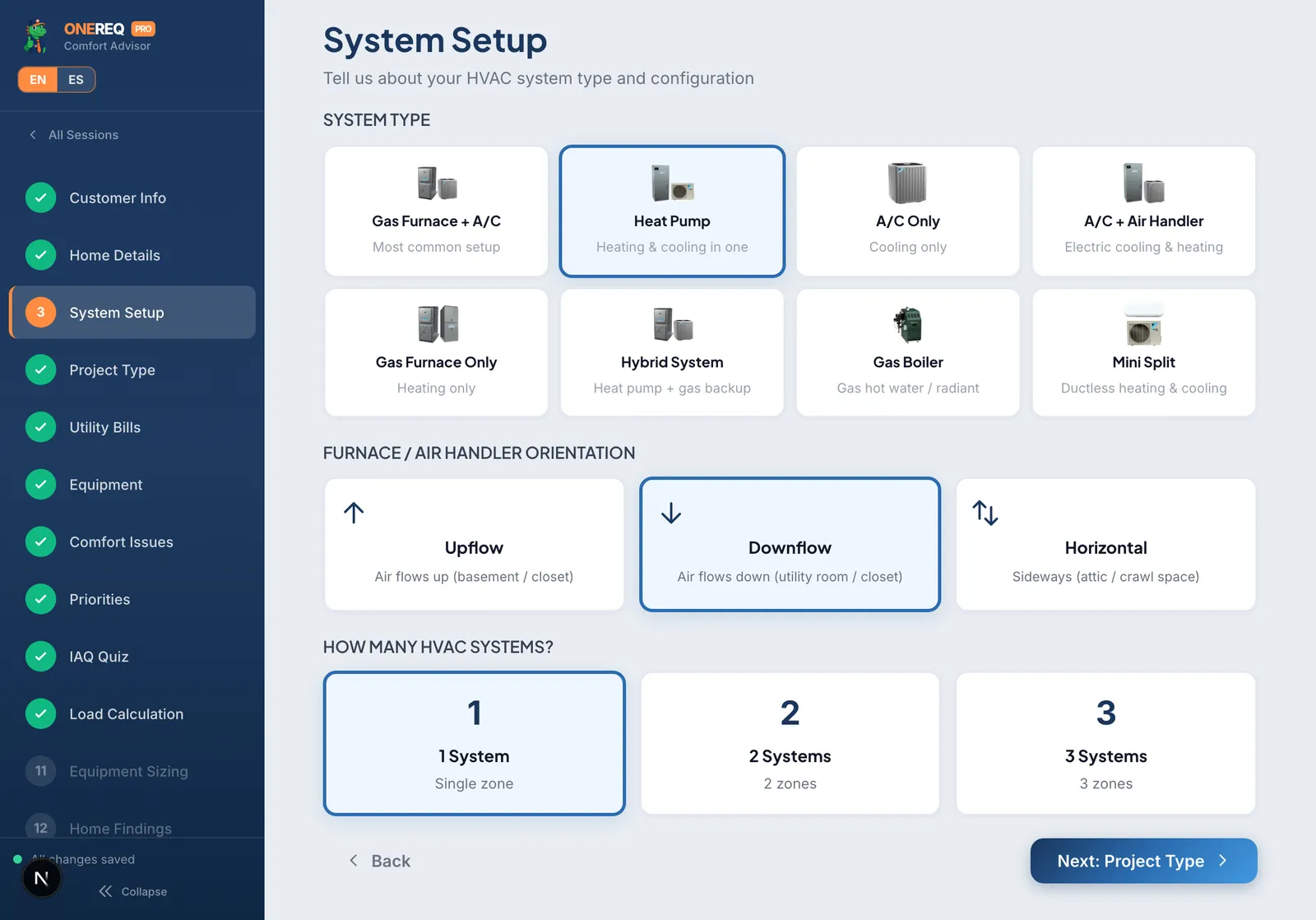Comfort Advisor step 3: System Setup