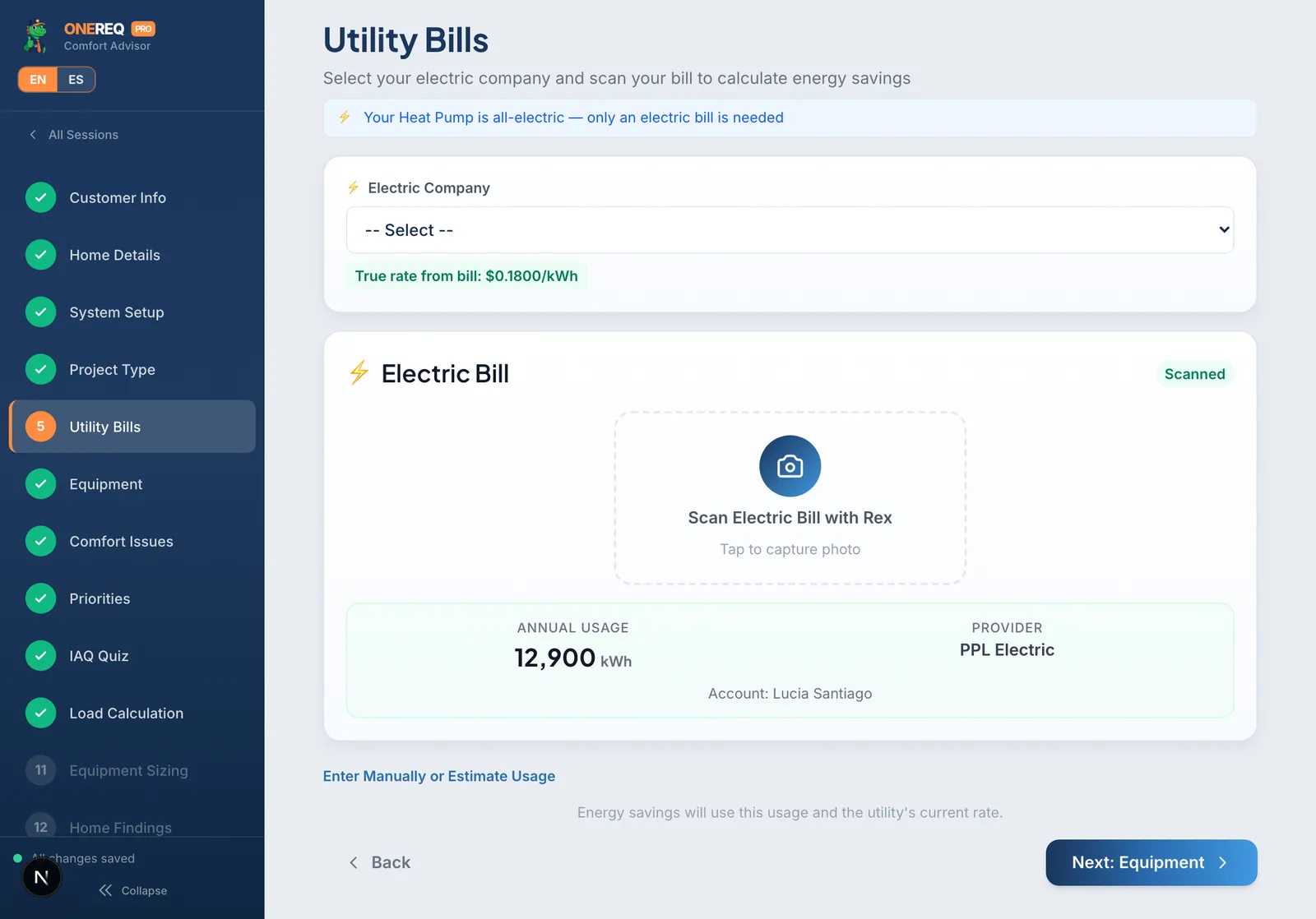 Comfort Advisor step 5: Utility Bills