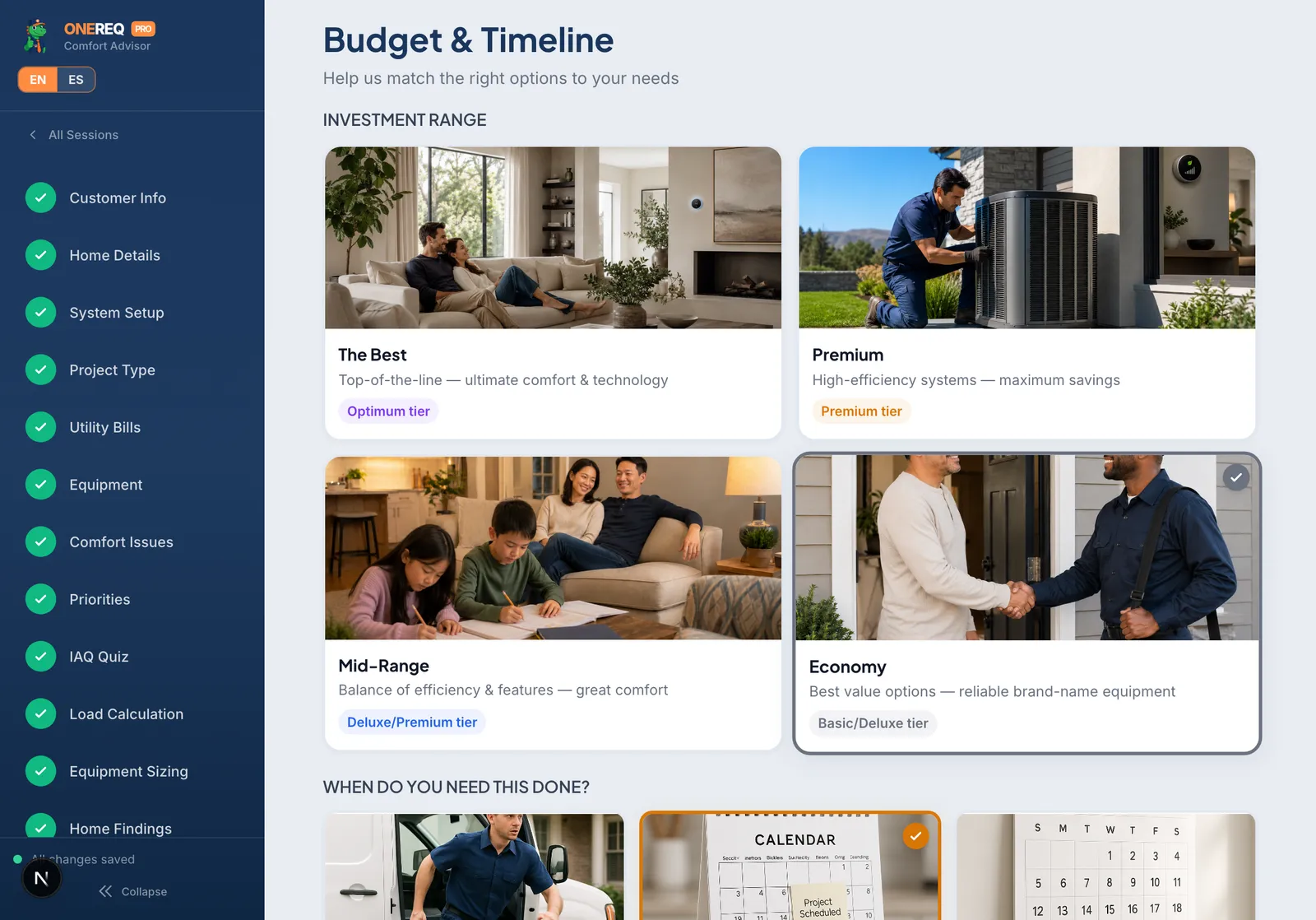 Comfort Advisor step 14: Budget and Timeline