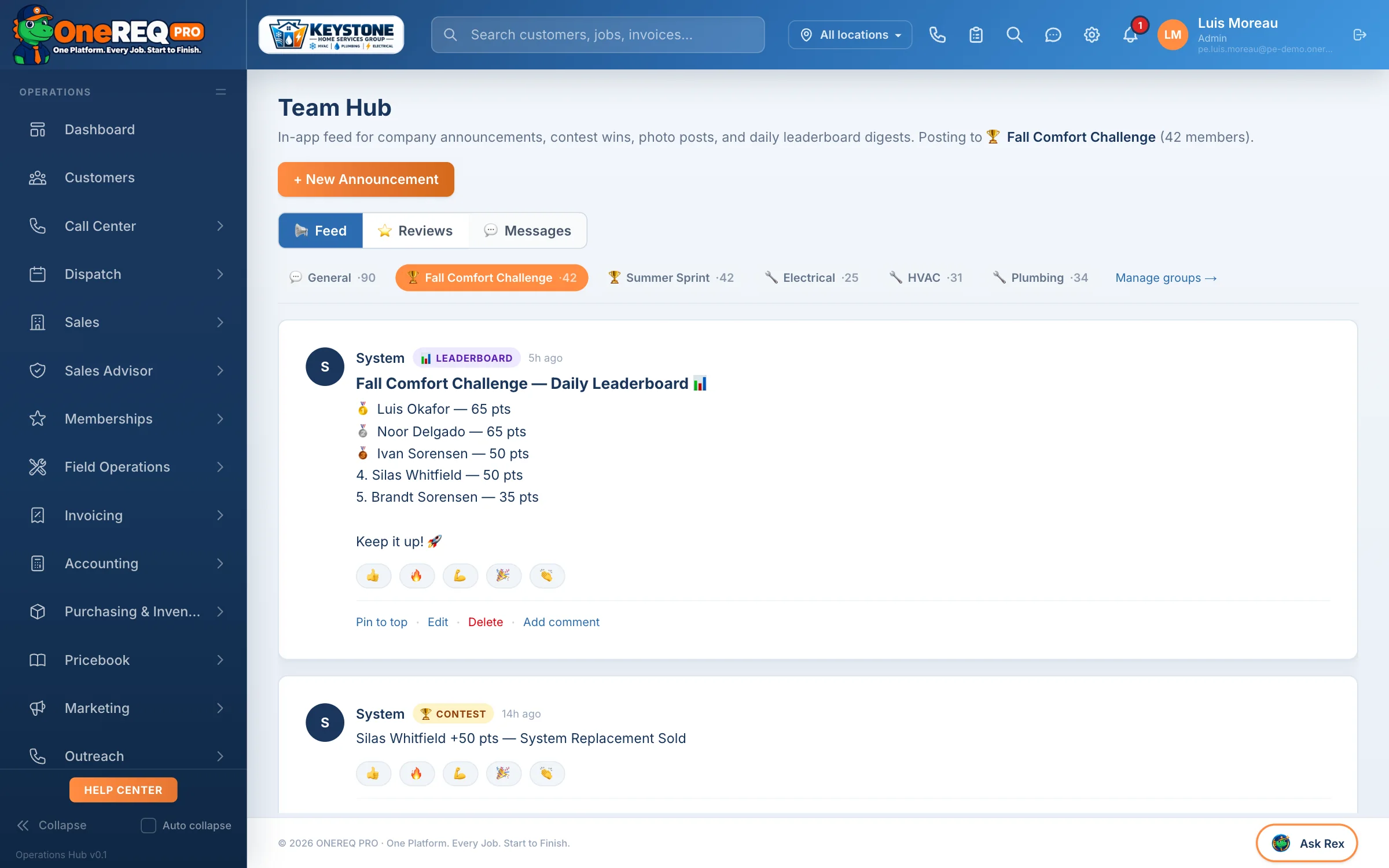 The contest channel in Team Hub with the daily leaderboard and points posts