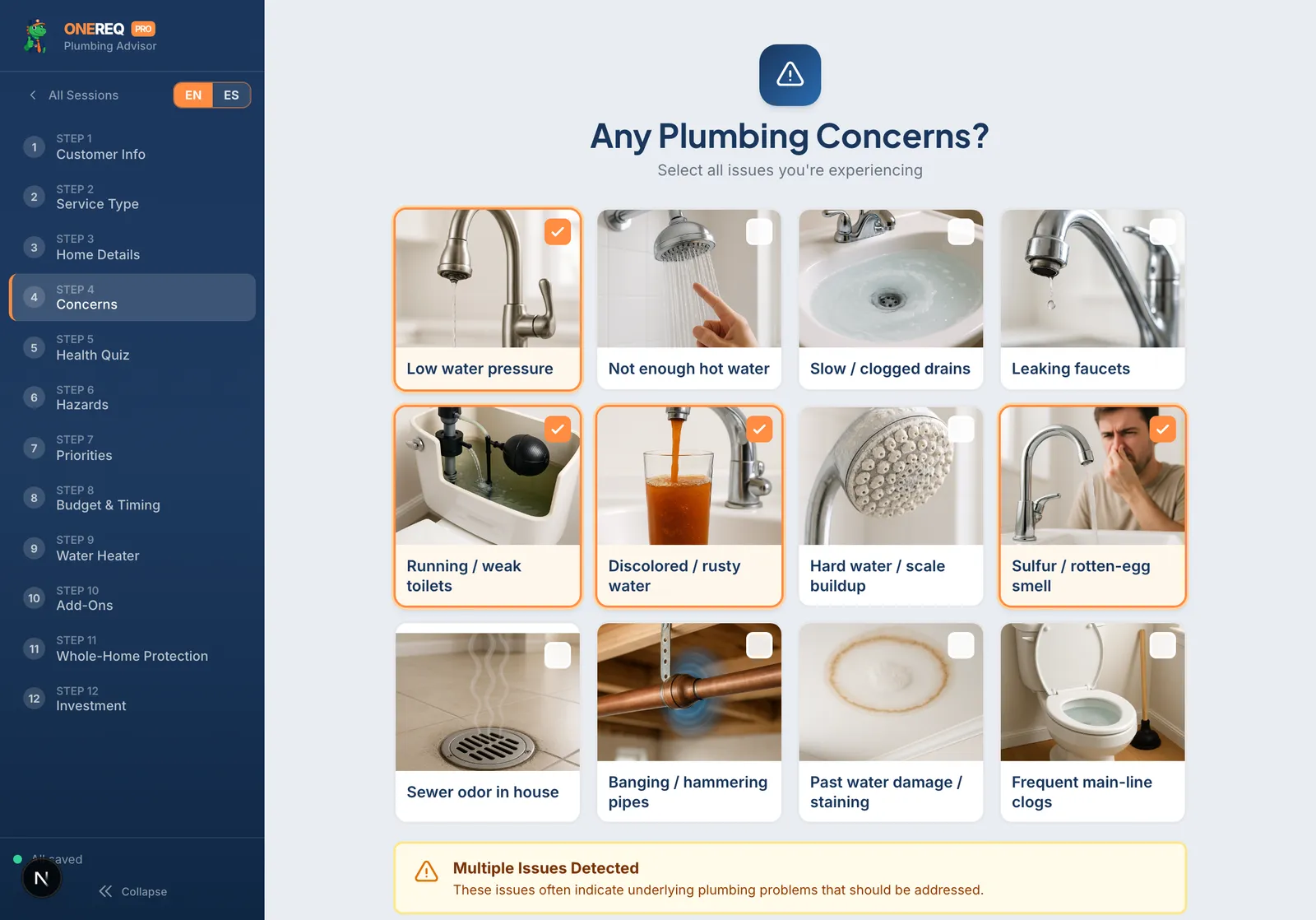 Plumbing Advisor step 4: Concerns