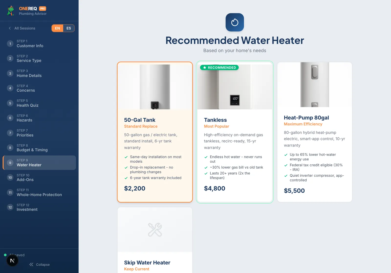 Plumbing Advisor step 9: Water Heater