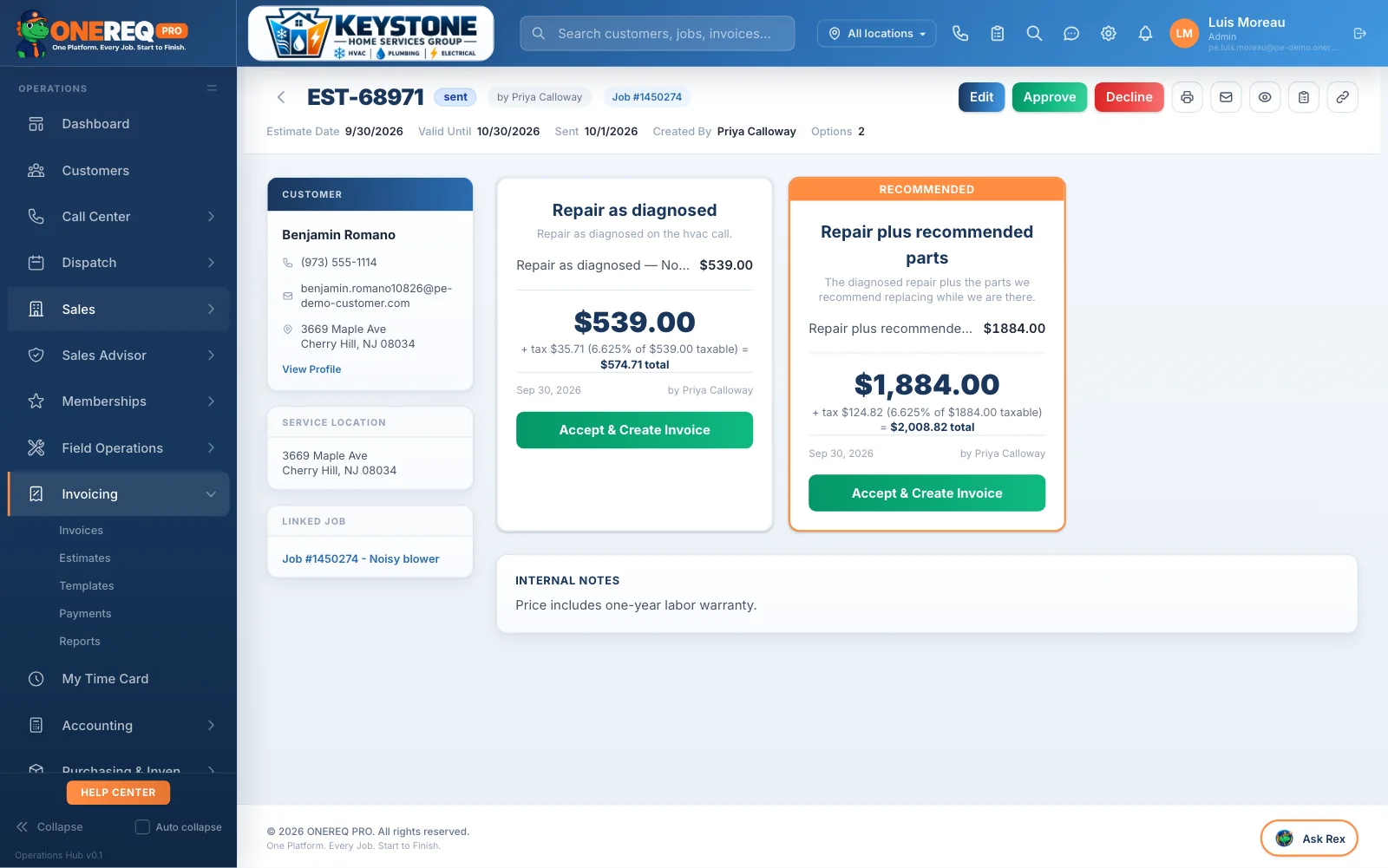 Signing and Invoice Flow: The estimate