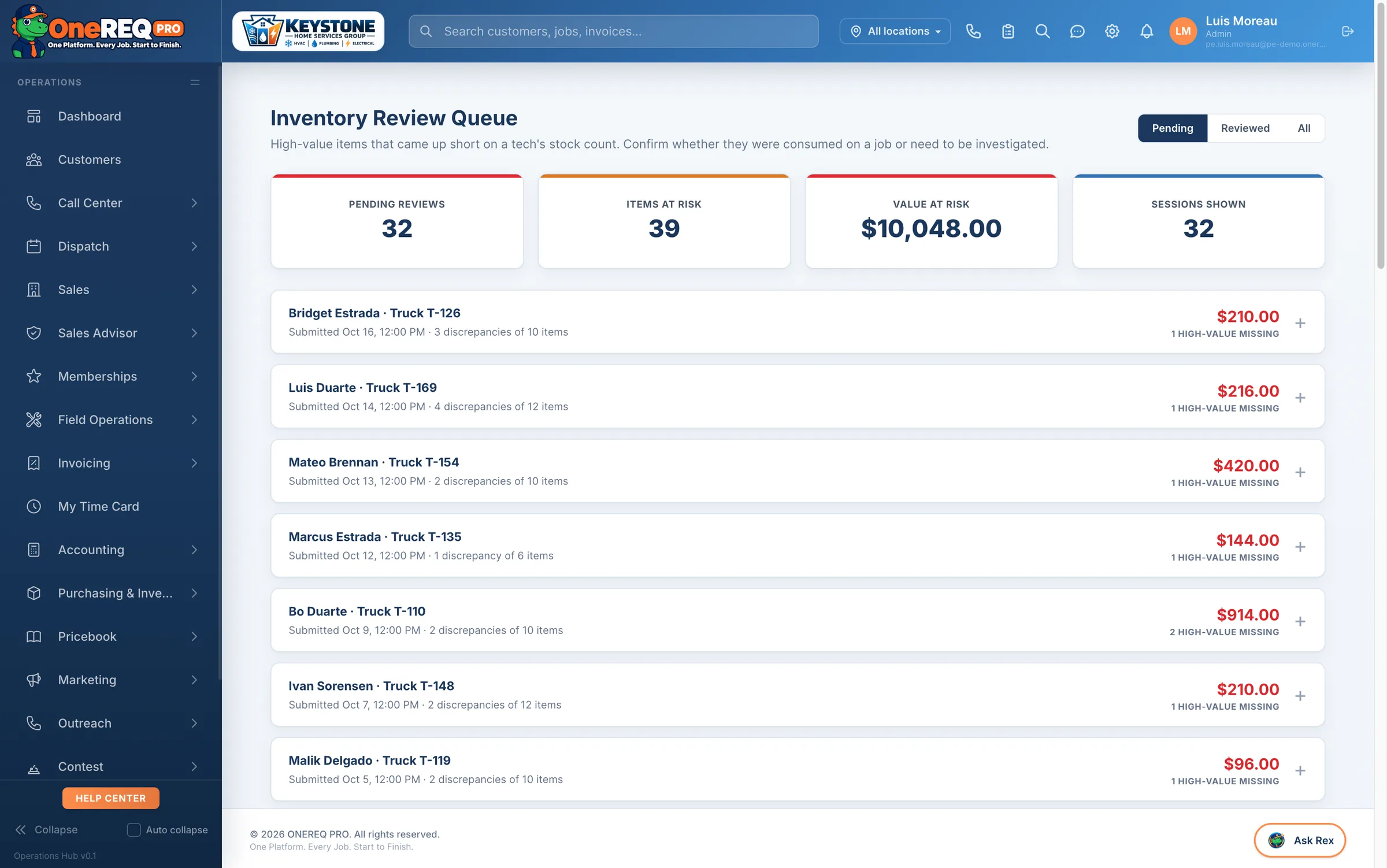 Warehouse and Requisitions: Review Queue
