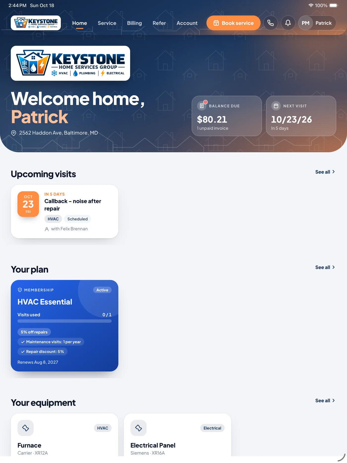 HomeRex customer app home on iPad