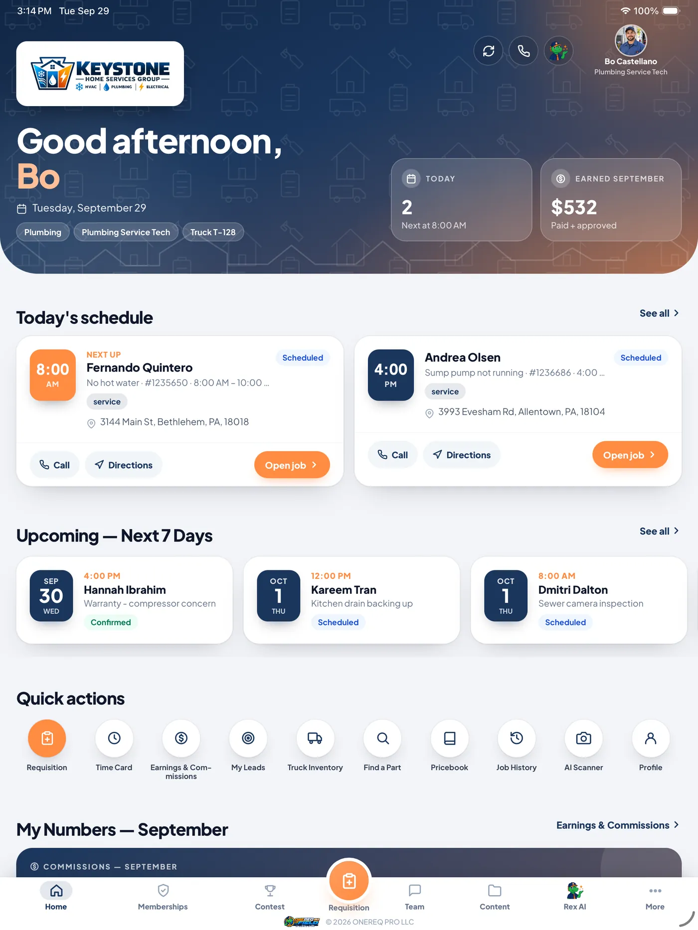ONEREQ PRO Field daily dashboard