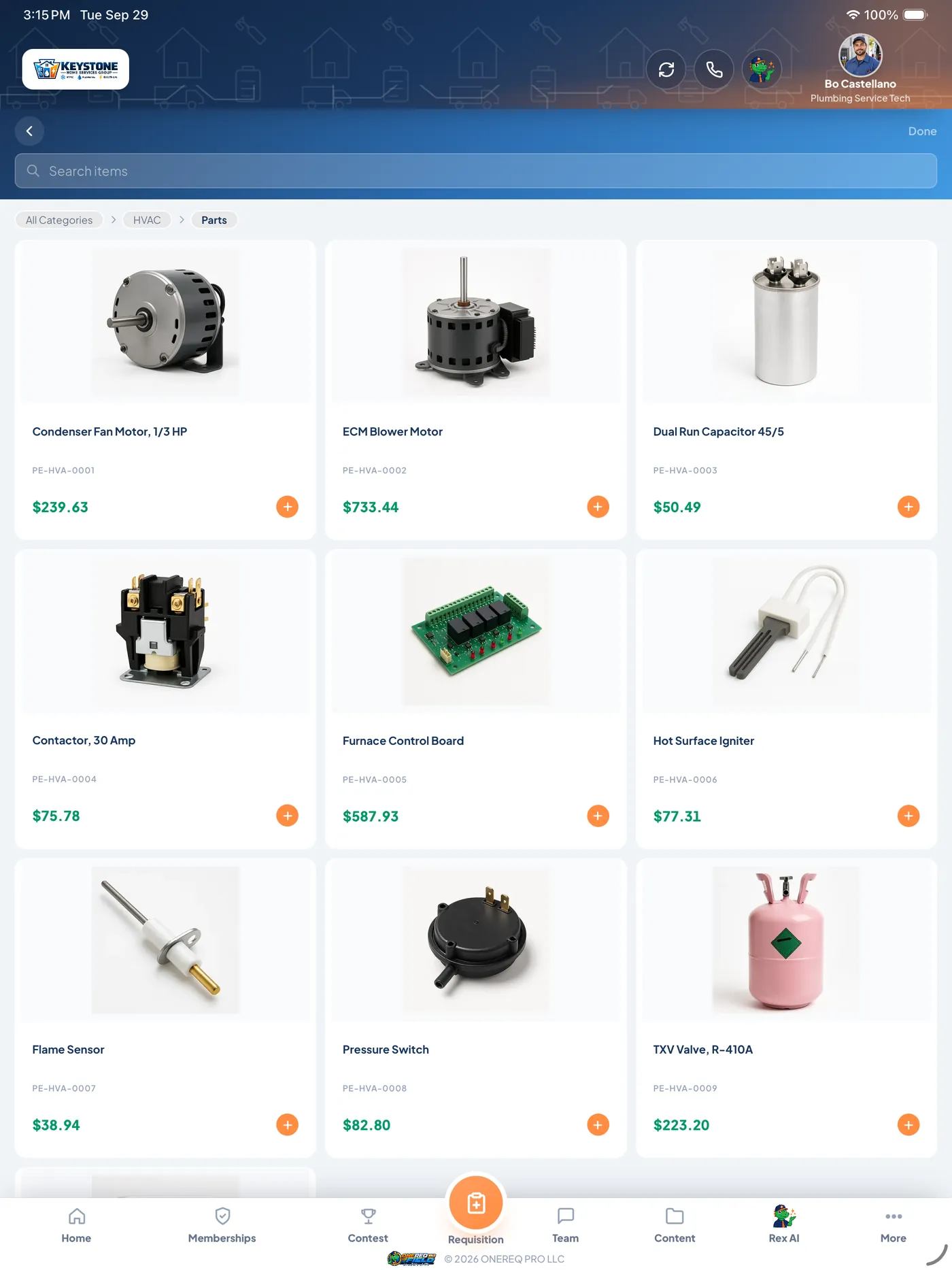 Pricebook parts search